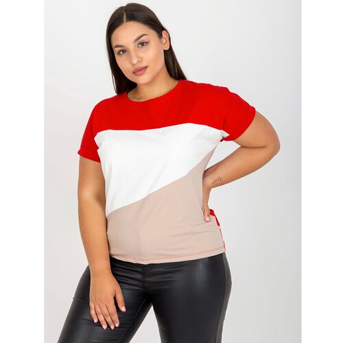 Fashion Hunters Plus size red and beige t-shirt with round neckline Slike