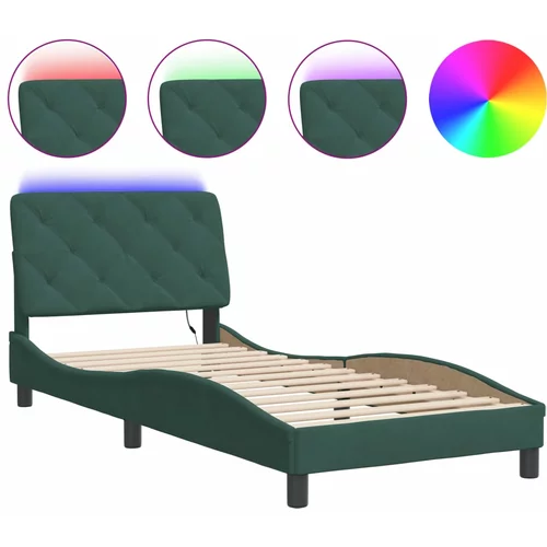 vidaXL Okvir kreveta s LED svjetlima tamnozeleni 90x190 cm baršunasti