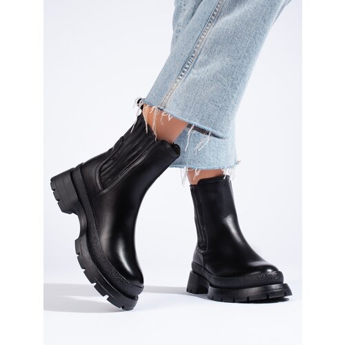 SHELOVET Black Chelsea boots with thick soles Cene