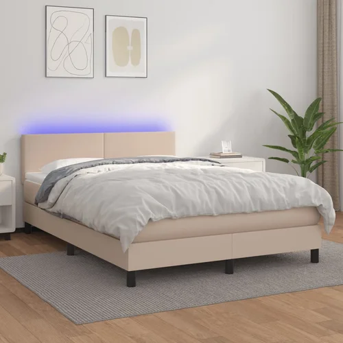  Krevet box spring madrac LED cappuccino 140x190cm umjetna koža