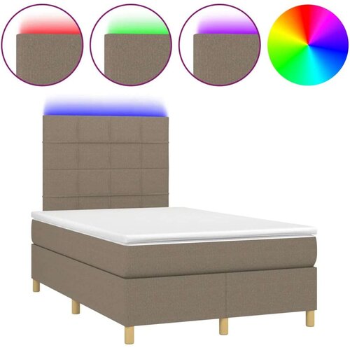  Krevet s oprugama i madracem LED smeđesivi 120x190cm od tkanine Slike