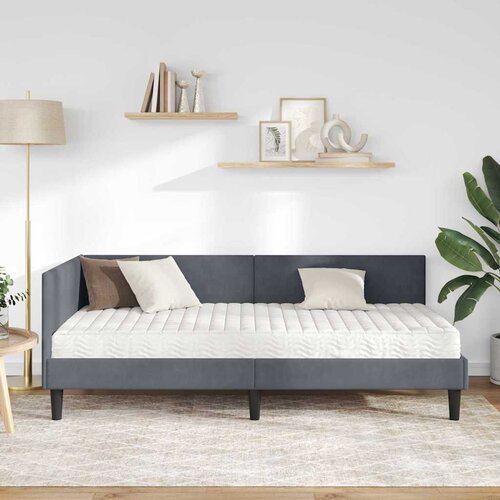  Kutni krevetni okvir s madracem 2 kom. Tamnosiva 90 x 190 cm Slike