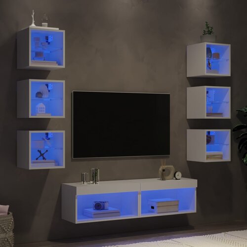 VidaXL 8-dijelni zidni TV elementi s LED svjetlima bijeli drveni Slike