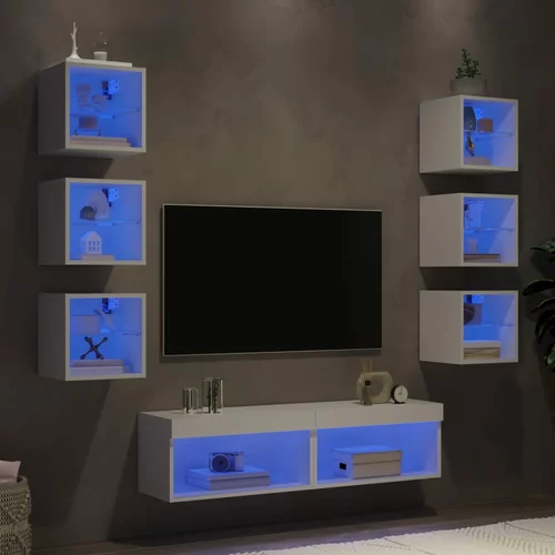 vidaXL Komplet TV omaric LED 8-delni bel inženirski les