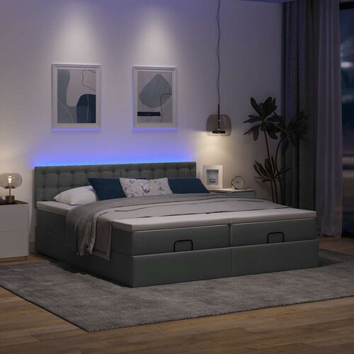 vidaXL Otomanski posteljni okvir z vzmetnicami siv 200x200 cm blago Cene