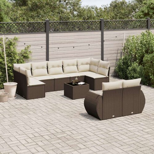 VidaXL 10-dijelni set vrtnih sofa od poliratana s jastucima smeđi Slike