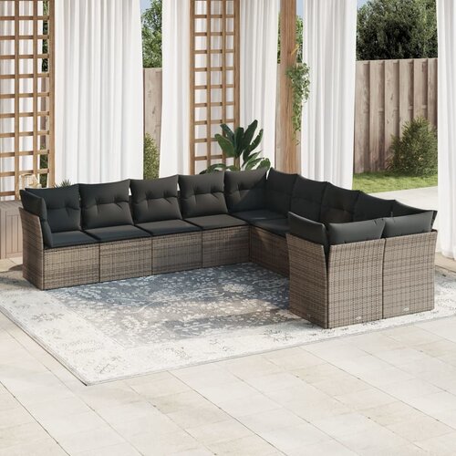 vidaXL 10-dijelni set vrtnih sofa od poliratana s jastucima sivi Cijene