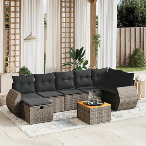 VidaXL 8-dijelni set vrtnih sofa od poliratana s jastucima sivi Slike