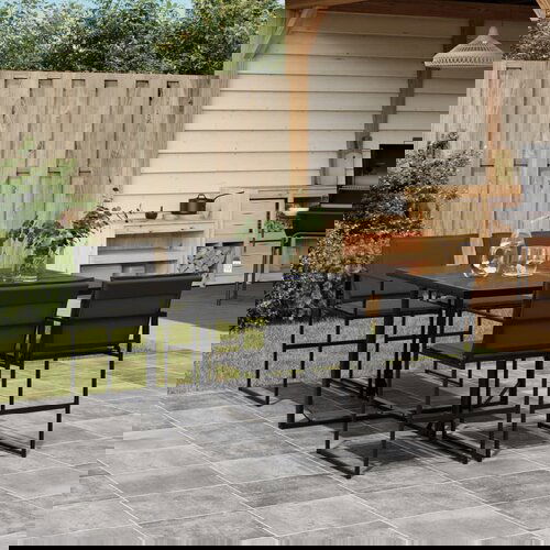  The Living Store Vrtna jedilna garnitura 5-delna z blazinami črn tekstilen - Vrtna Jedilna Garnitura, (21480672) Cene