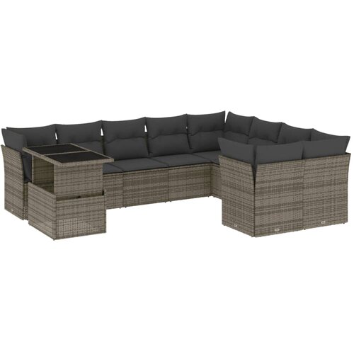  10-dijelni set vrtnih sofa od poliratana s jastucima sivi Siva 100 x 55 x 73 cm Slike