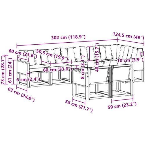  Set vanjskih sofa 8 kom. Prirodna i krem Smeđa 302 x 124,5 x 73 cm Slike