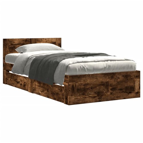 Maison Chic Posteljni okvir - Enojna postelja - Postelja za odrasle z vzglavjem dimljen hrast 100x200 cm inž. les, (21696065) Slike