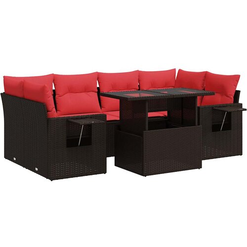 7-dijelni set vrtnih sofa poliratan i bagrem s jastucima Slike