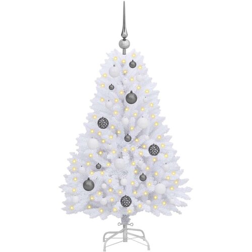  Umjetno božićno drvce Bijelo 68 x 68 x 120 cm PVC i metal - Bijelo 120 cm s LED-ima i bijelim/sivim lopticama Slike