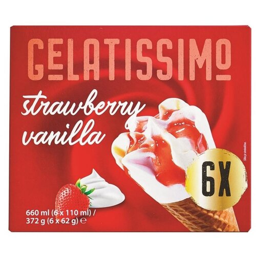  Sladoled GELATISSIMO vanila jagoda kornet 6x110ml Slike