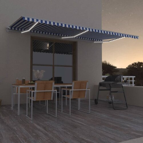 VidaXL Avtomatska tenda LED + senzor 600x350 cm modra in bela Slike