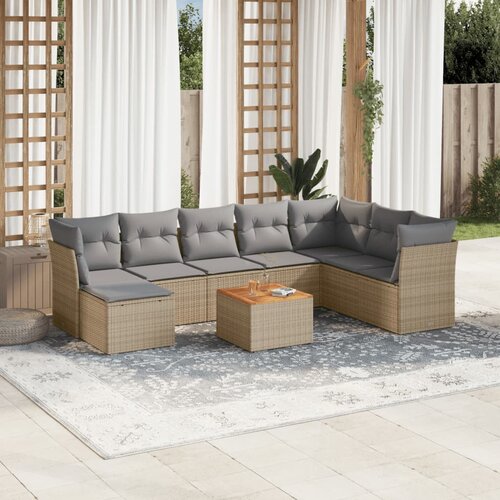 vidaXL 9-dijelni set vrtnih sofa s jastucima bež od poliratana Cijene
