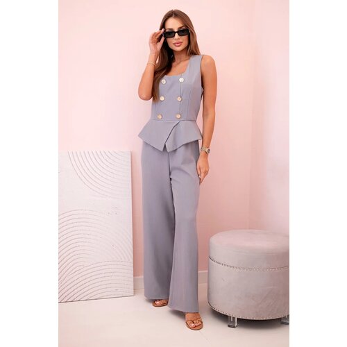 Kesi Włoski Women's sleeveless jumpsuit with wide leg and decorative buttons grey Cijene