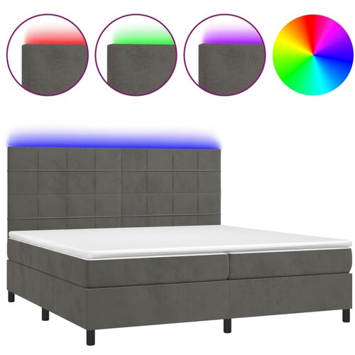 VidaXL Box spring postelja z vzmetnico LED temno siva 200x200 cm žamet, (20930480) Slike