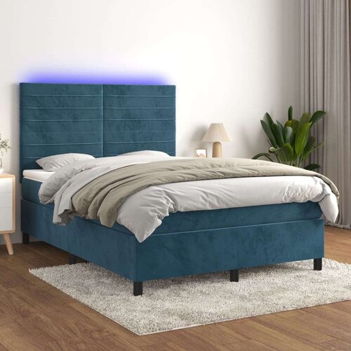  Box spring postelja z vzmetnico LED temno modra 140x200cm žamet, (20899625) Slike
