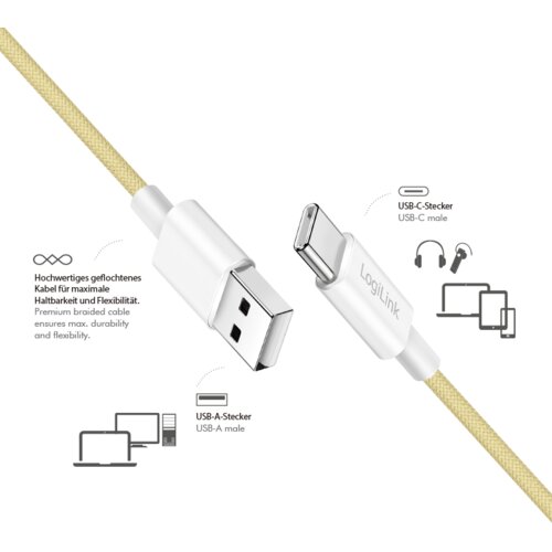 Logilink USB 2.0 Type C cable, C/M na USB - A/M, žuta, 1.0m Cene