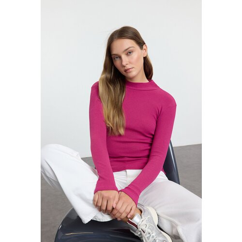 Trendyol Pink Fitted High Neck Long Sleeve Ribbed Stretchy Knitted Blouse Slike