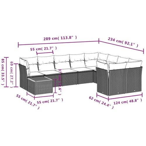 10-dijelni set vrtnih sofa s jastucima bež od poliratana Slike