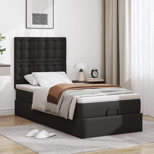 VidaXL Otomanski okvir kreveta s madracem crni 90x190 cm umjetna koža Slike