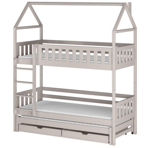 Molarem Home Drveni dječji krevet na kat Iga s tri kreveta i ladicom - ka&amp;scaron;mir - 200x90 cm - Madrac PE pjena 8 cm-spužvasti madrac Slike