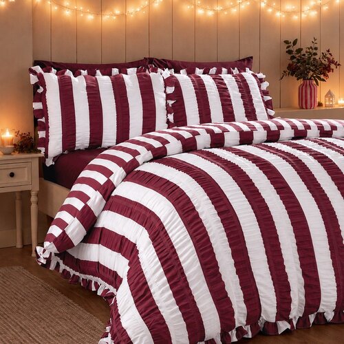 Catherine Lansfield Temno vijolična enojna posteljnina 135x200 cm Seersucker Frill Stripe &amp;ndash; Slike
