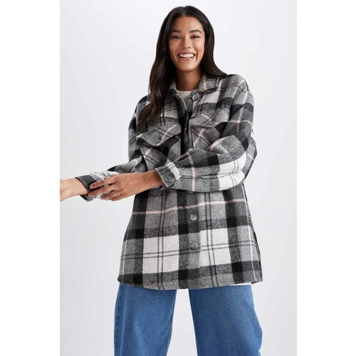 Defacto Relax Fit Shirt Collar Checked Long Sleeve Tunic Slike