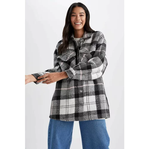 DEFACTO Relax Fit Shirt Collar Checked Long Sleeve Tunic