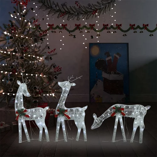 vidaXL Družina božičnih jelenov 270x7x90 cm srebrna hladno bela mreža