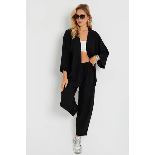 Cool & Sexy Women's Cress Kimono Suit Black Q983