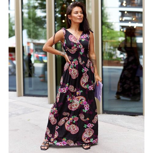 Gemre Black Patterned Maxi Dress Bagnaturo Slike