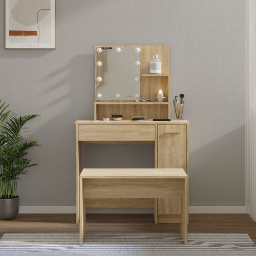 The Living Store Komplet toaletnih mizic z LED lučkami sonoma hrast konstr. les - Komplet LED Toaletnih Mizic, (21671180) Cene