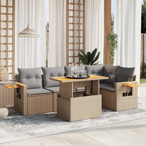 VidaXL 6-dijelni set vrtnih sofa s jastucima bež od poliratana Slike