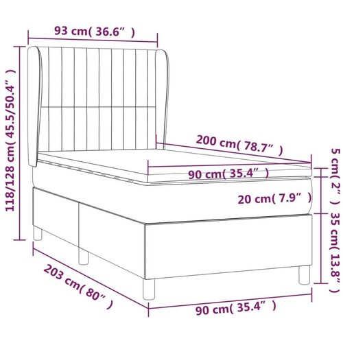  Krevet s oprugama i madracem tamnosmeđi 90 x 200 cm od tkanine Slike