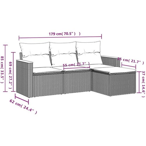 VidaXL 4-dijelni set vrtnih sofa s jastucima bež od poliratana Slike
