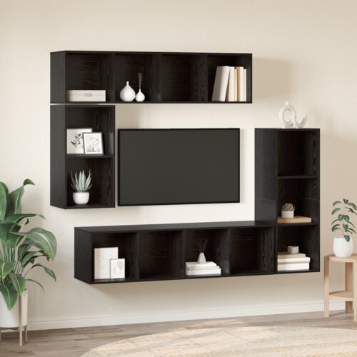 VidaXL Set TV komoda s pohranom 4 pcs Crni hrast Konstruirano drvo Slike