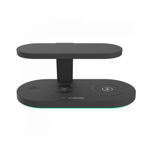 Canyon WS-501 5in1 Wireless charger, with UV sterilizer, with touch button for Running water light, Input QC36W or PD30W, Output 15W/10W/7.5W/5W, USB-A 10W(max), Type c to USB-A cable length 1.2m, 188*90*81mm, 0.249Kg, Black Cene
