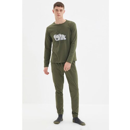 Trendyol Khaki Men Regular Fit Koala Printed Pajamas Set Slike