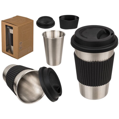 INOX potovalna skodelica za kavo s silikonskim trakom in pokrovom 500ml Slike