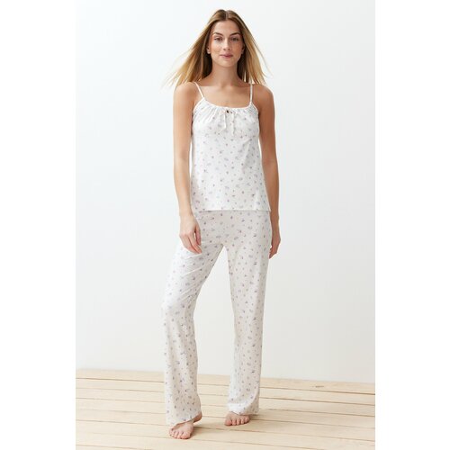 Trendyol White-Multicolor Floral Knitted Pajamas Set Cene