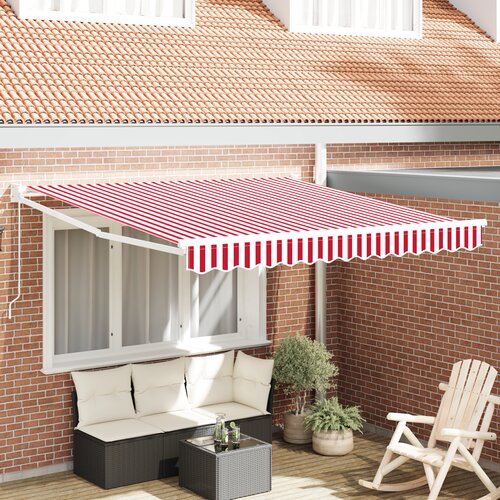 VidaXL Ročna retraktibilna tenda Rdeča in bela črta 350x250 cm Slike
