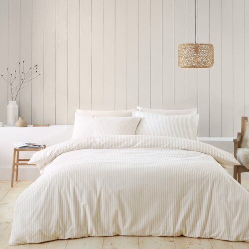 Catherine Lansfield Bež/kremno bela podalj&amp;scaron;ana flanelna posteljnina za zakonsko posteljo 230x220 cm Stripe &amp;ndash; Slike
