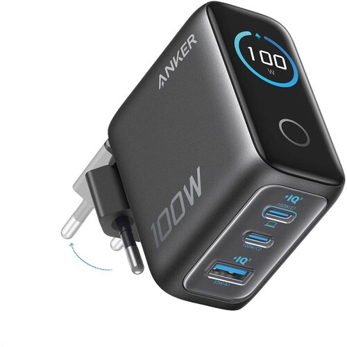 Anker 100W GaN Smart Display punjač s 3 priključka Crna Slike