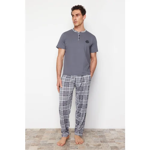 Trendyol Men's Anthracite Regular Fit Plaid Knitted Pajama Set