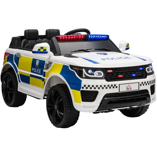 HOMCOM Otroški električni policijski avto, 12V baterija in daljinski upravljalnik, sirena, luči, USB priključek za glasbo, 110x68x52cm, bela, (20708448) Cene