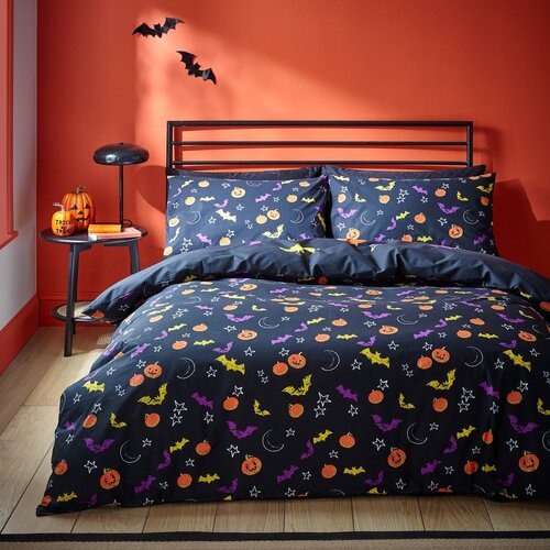 Catherine Lansfield Črna posteljnina za zakonsko posteljo 200x200 cm Halloween Trick or Treat &amp;ndash; Slike